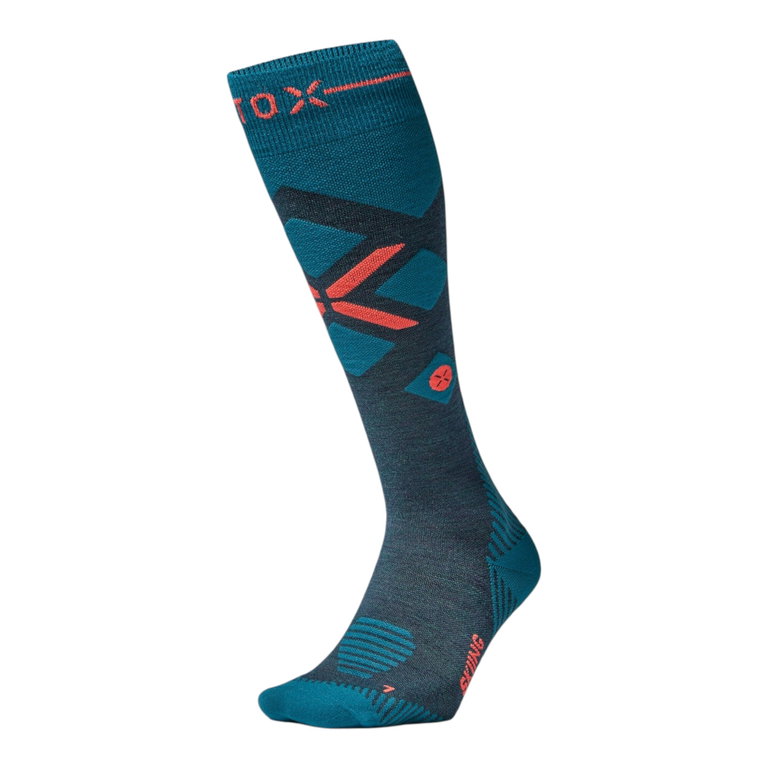 STOX Energy Socks Skisocke Skiing Merino (Kompression fördert Durchblutung) blaugrün/fluorot Herren - 1 Paar